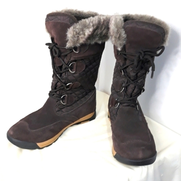 Lands' End Shoes - Land's End Women's Suede & Quilted  Brown Fur Trim Fleece Lined Boots Size 10B